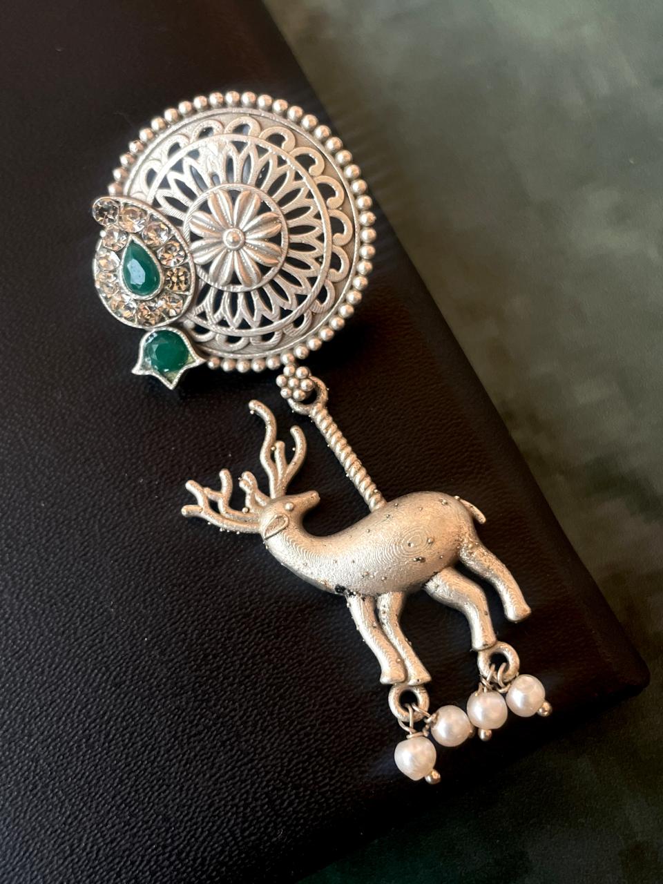 Silver Replica Deer Stone Earring
