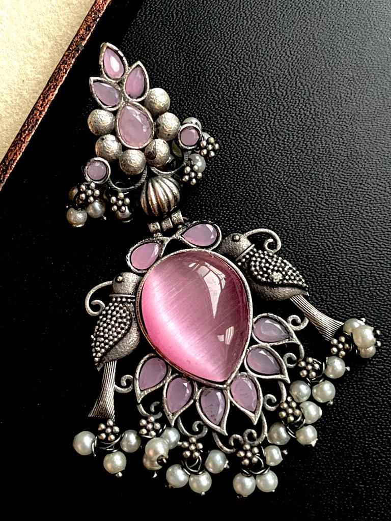 Monalisa Stone Black Polish Brass Heavy Looking Earring