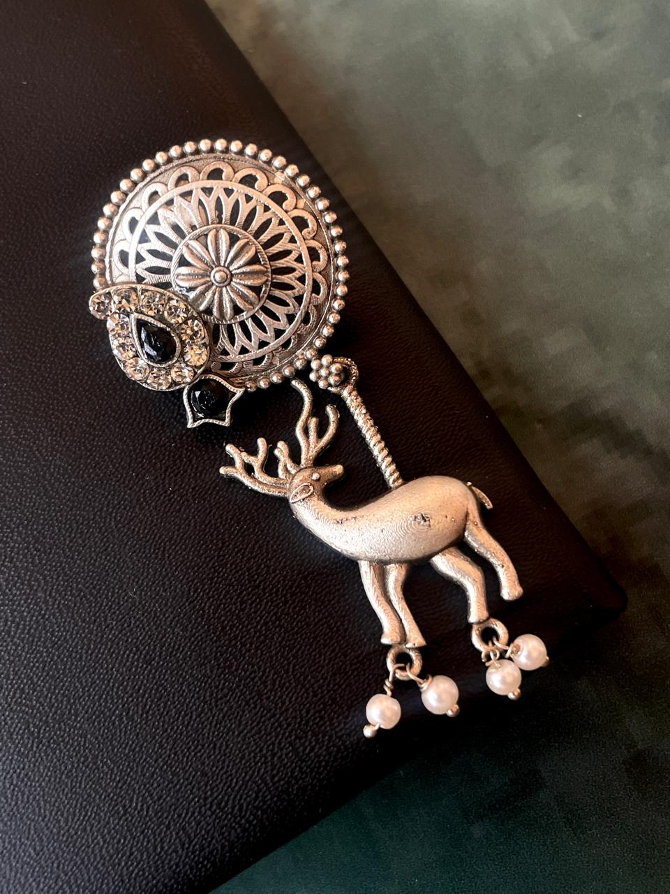 Silver Replica Deer Stone Earring