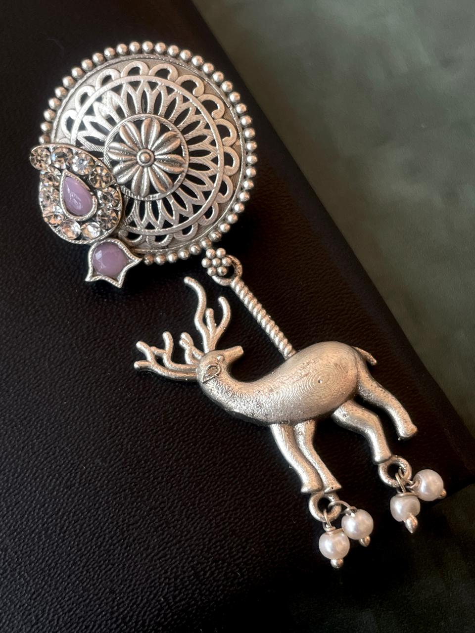 Silver Replica Deer Stone Earring