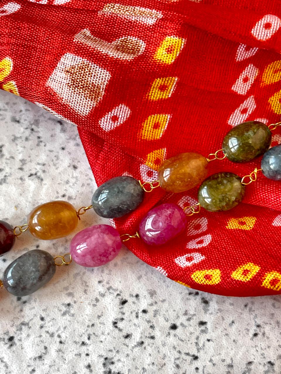Oval Stone Double Layer Trendy Mala