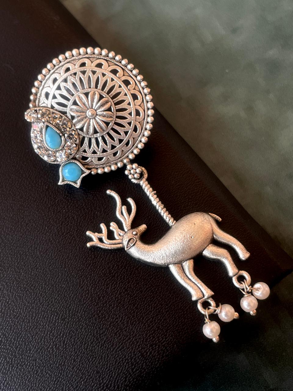 Silver Replica Deer Stone Earring