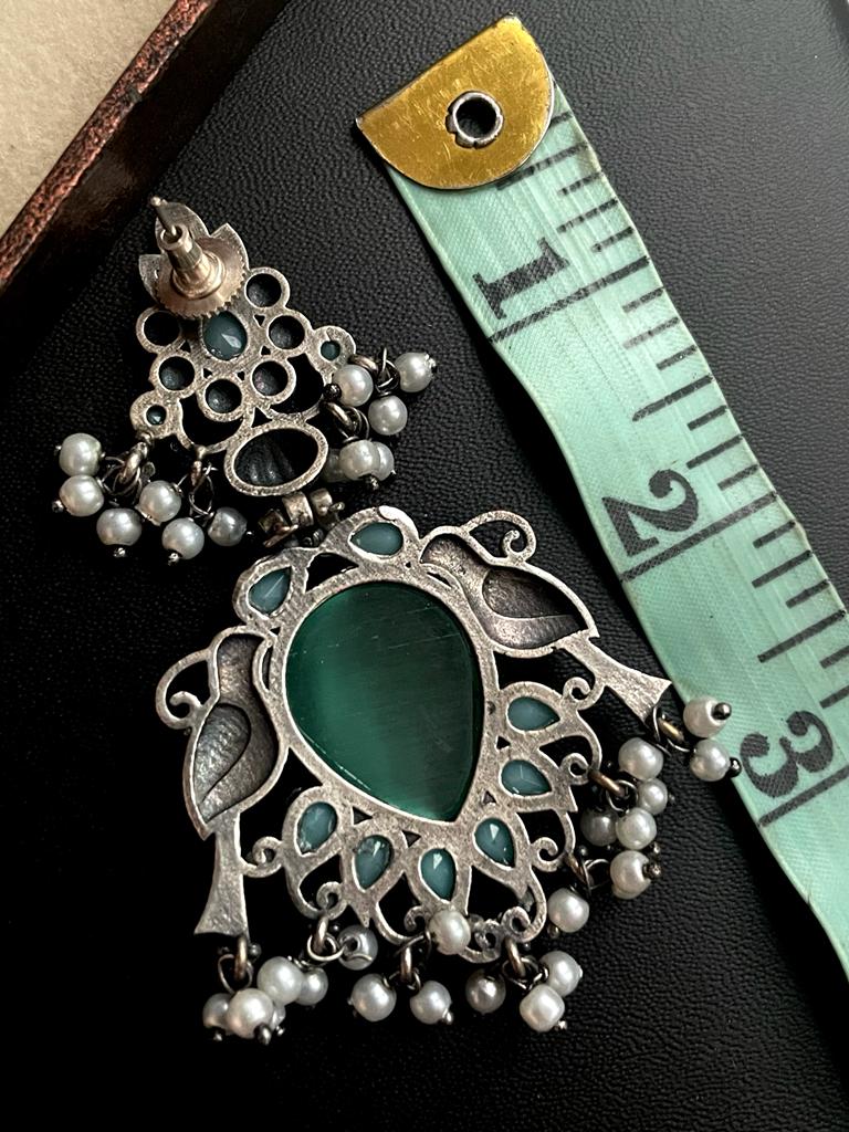 Monalisa Stone Black Polish Brass Heavy Looking Earring