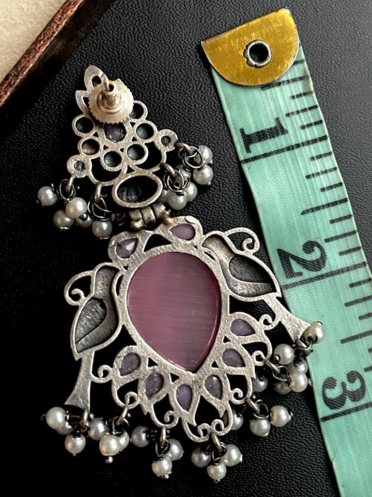Monalisa Stone Black Polish Brass Heavy Looking Earring