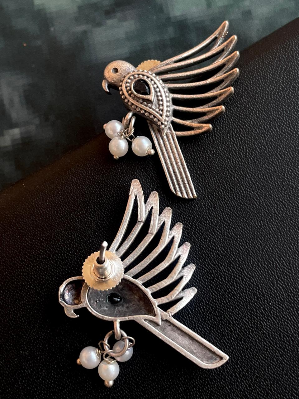 Oxidized Bird Shape Antique Stud Earring