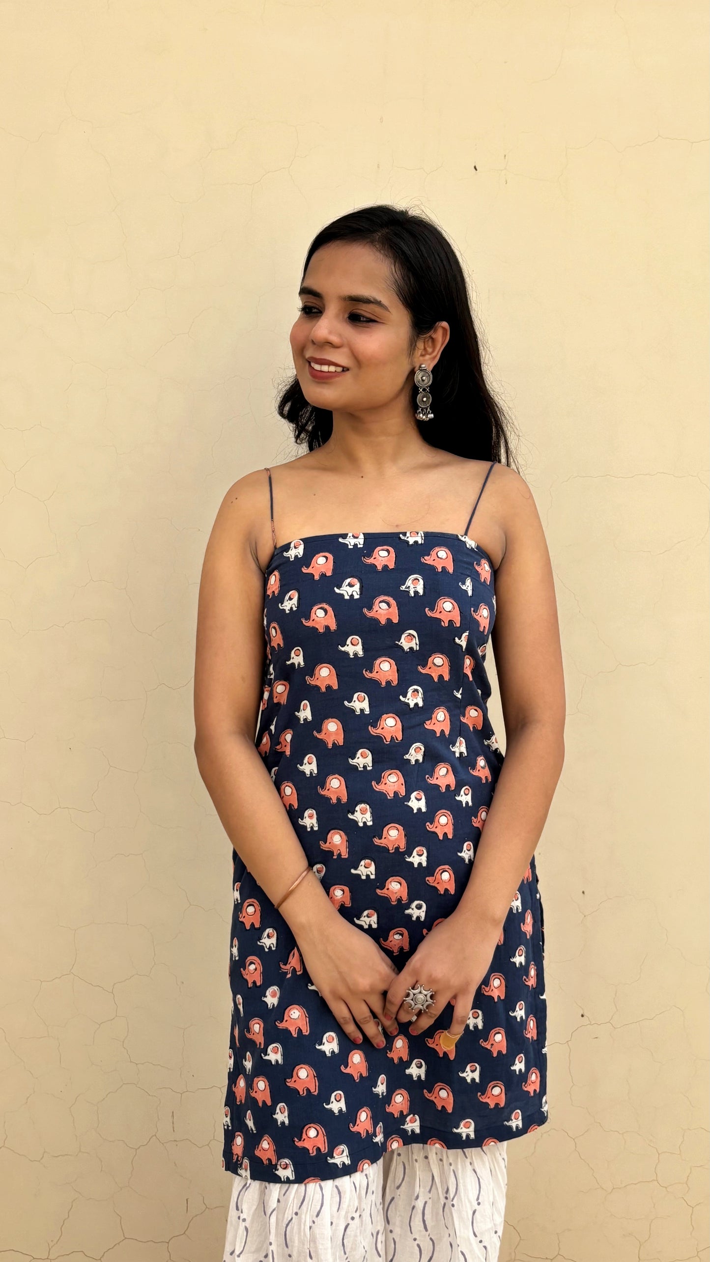 Elephant Print Blue Short Kurti