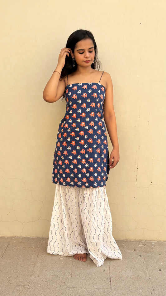 Elephant Print Blue Short Kurti