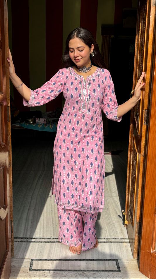 Gulabo Gota Pink Palazzo Set of Three