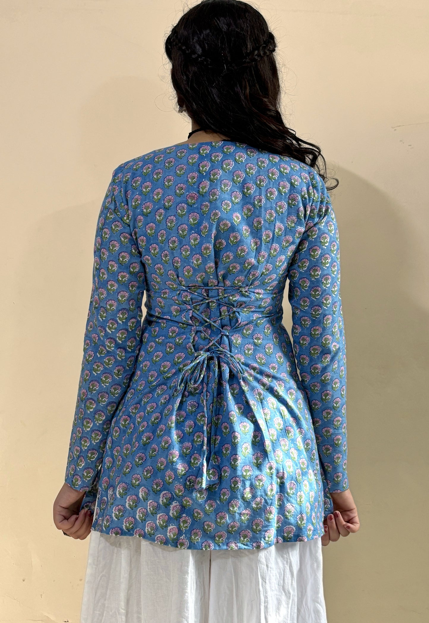 Khayal Blue Full Sleeve Corset Kurti