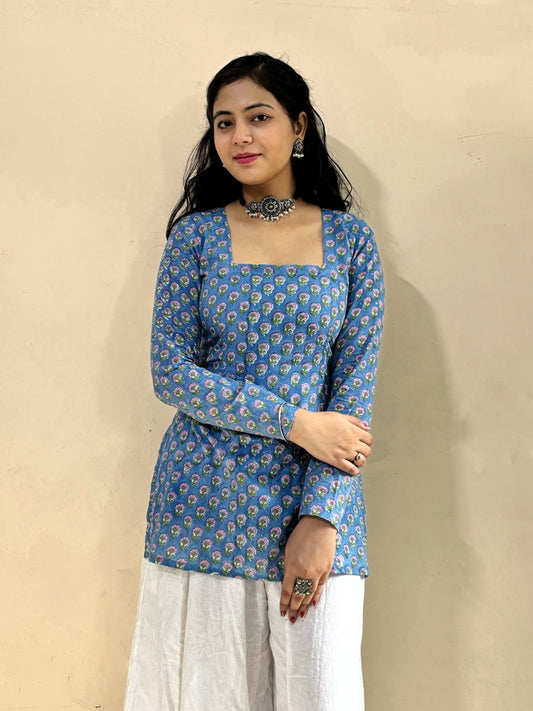 Khayal Blue Full Sleeve Corset Kurti