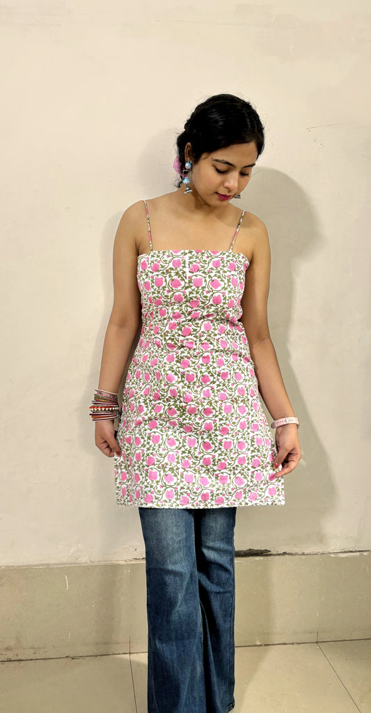 Rose Print Noodle Sleeve Kurti