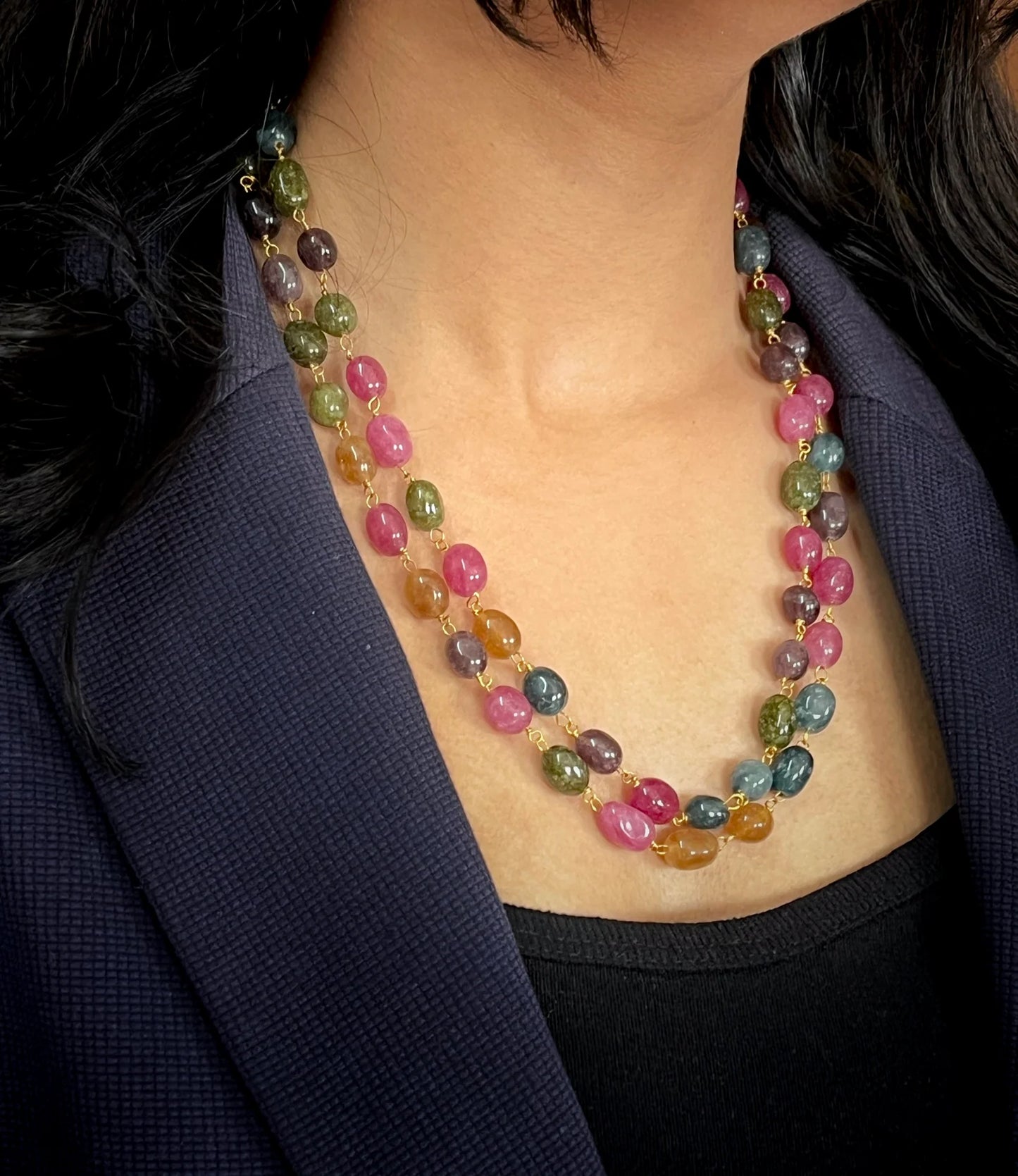 Oval Stone Double Layer Trendy Mala