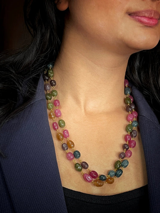 Oval Stone Double Layer Trendy Mala