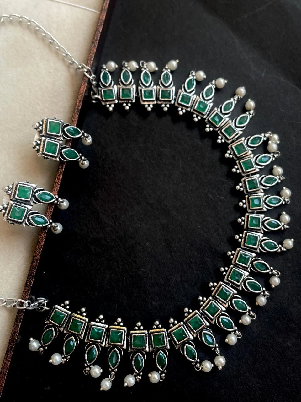 Monalisa stone Oxidized Choker with earring set