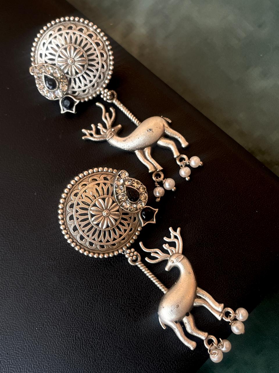 Silver Replica Deer Stone Earring