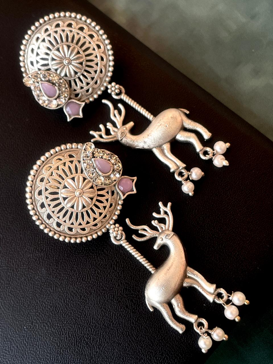 Silver Replica Deer Stone Earring