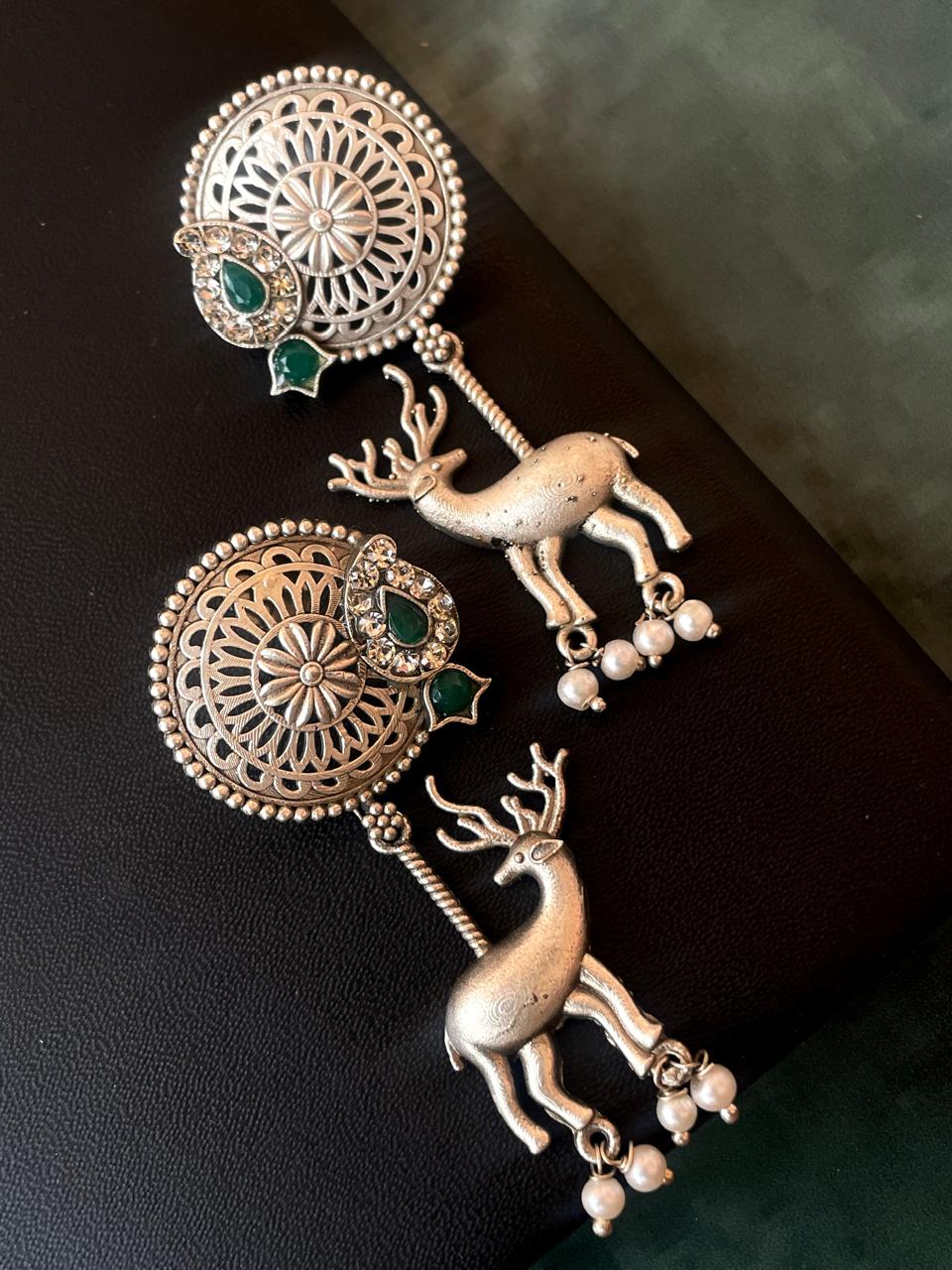 Silver Replica Deer Stone Earring