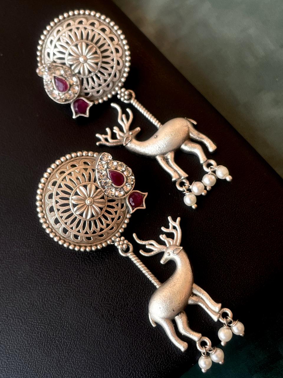 Silver Replica Deer Stone Earring