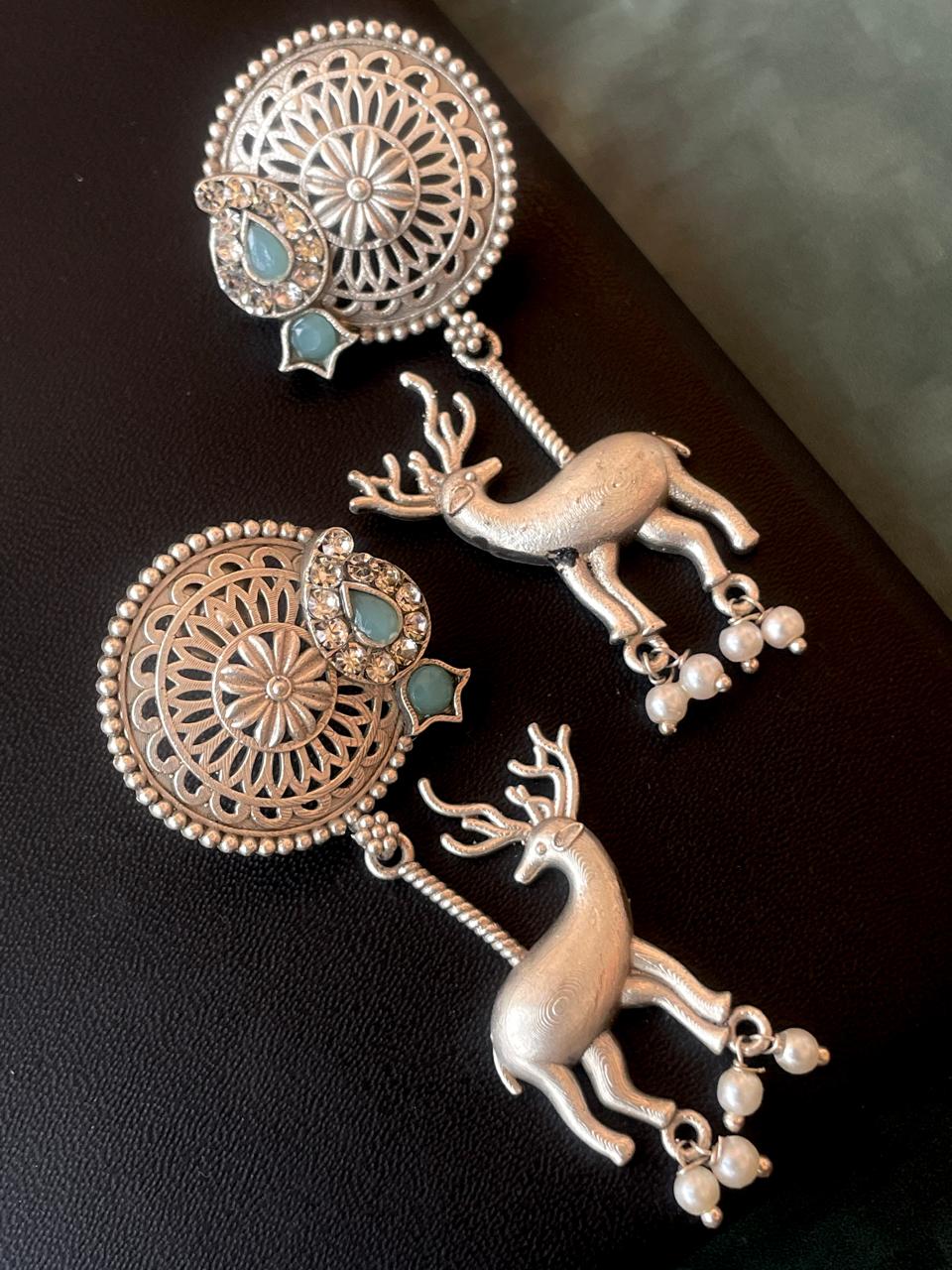 Silver Replica Deer Stone Earring