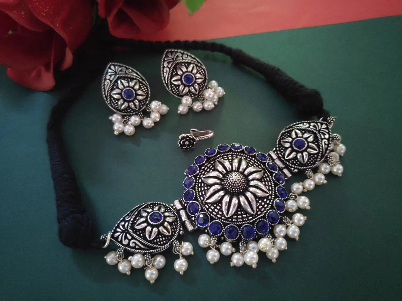 Oxidized Choker with Earring set