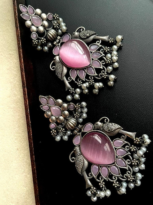 Monalisa Stone Black Polish Brass Heavy Looking Earring