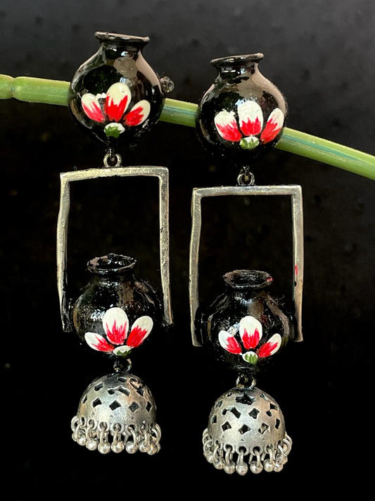 Pot Shape Oxidized Hand Painted Earring