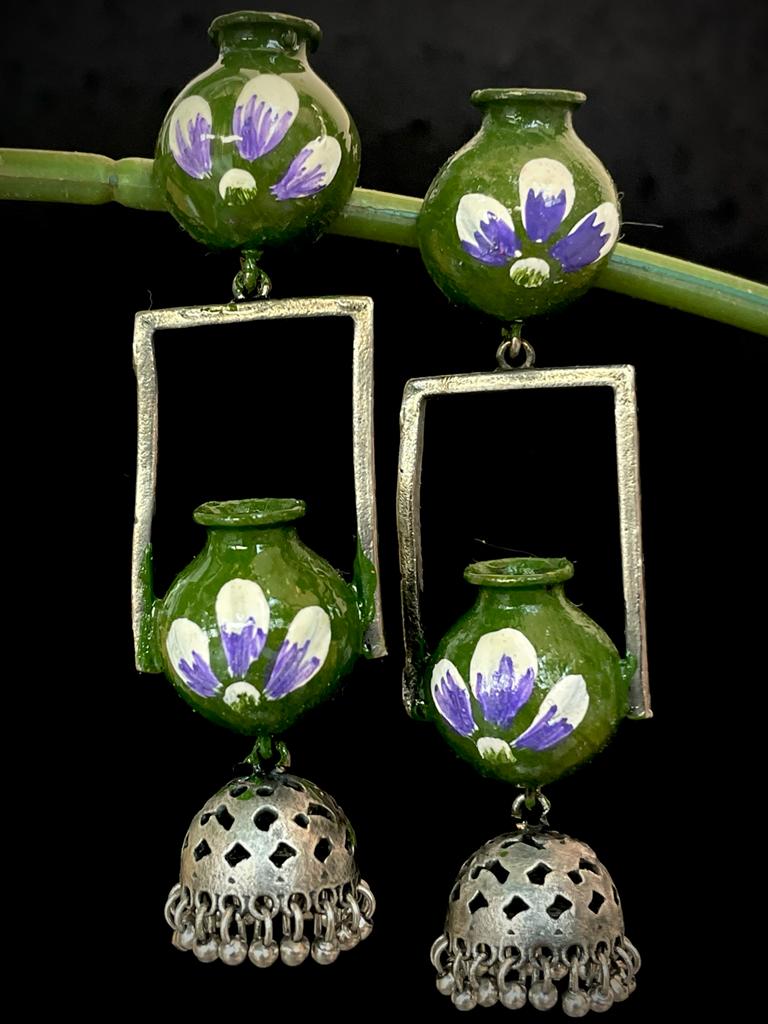 Pot Shape Oxidized Hand Painted Earring