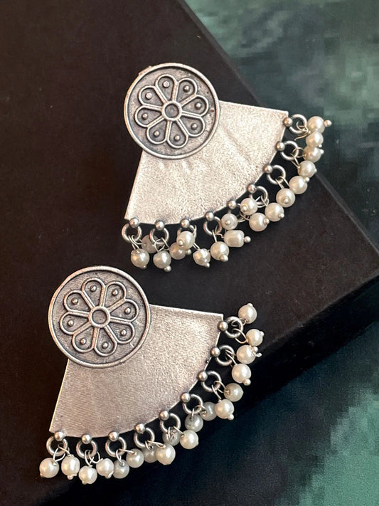Silver Replica Chandbali Stud Earring