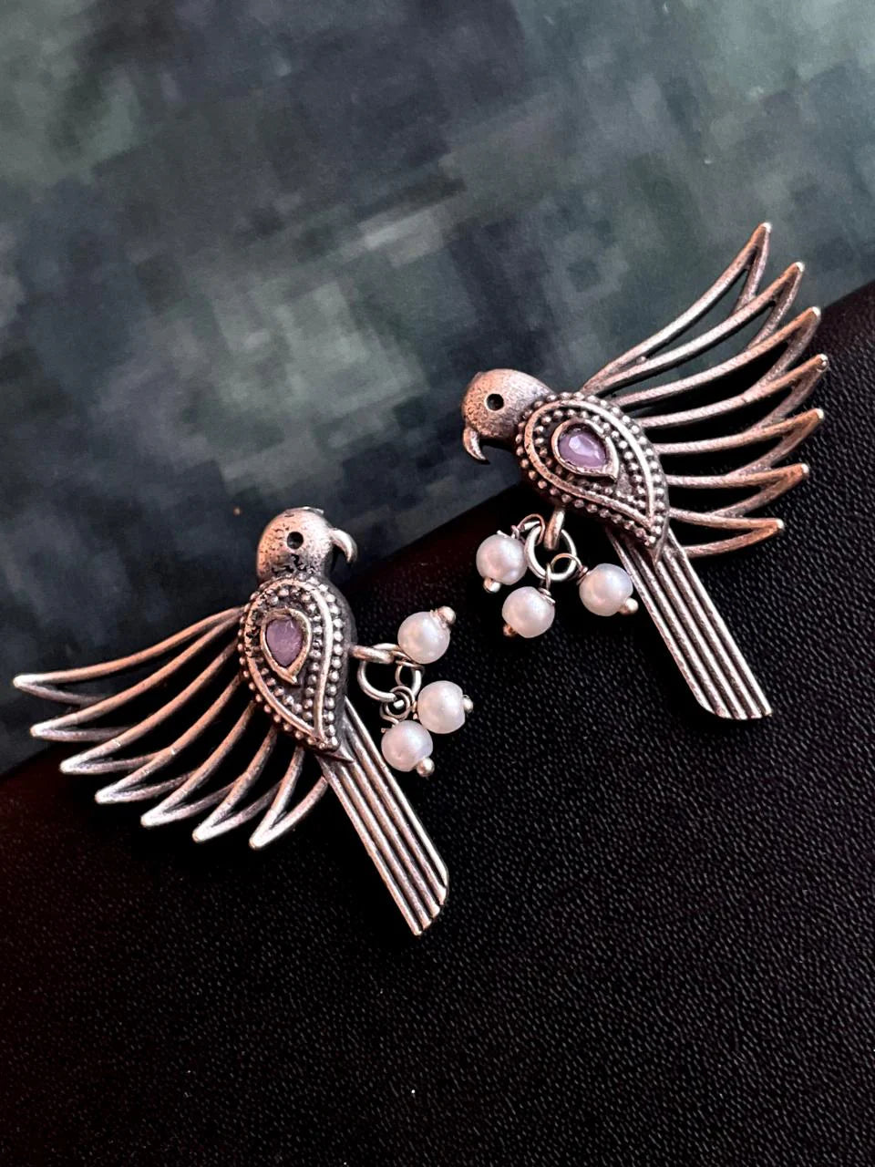Oxidized Bird Shape Antique Stud Earring