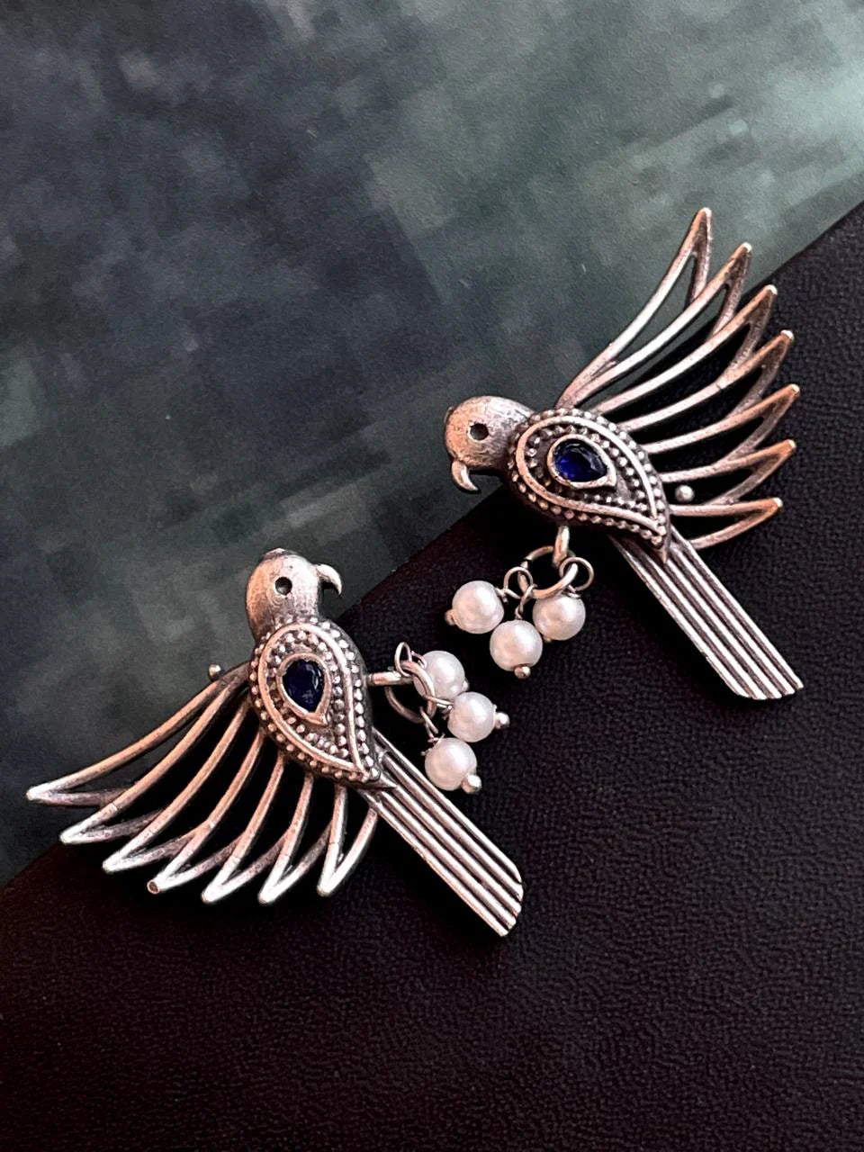 Oxidized Bird Shape Antique Stud Earring