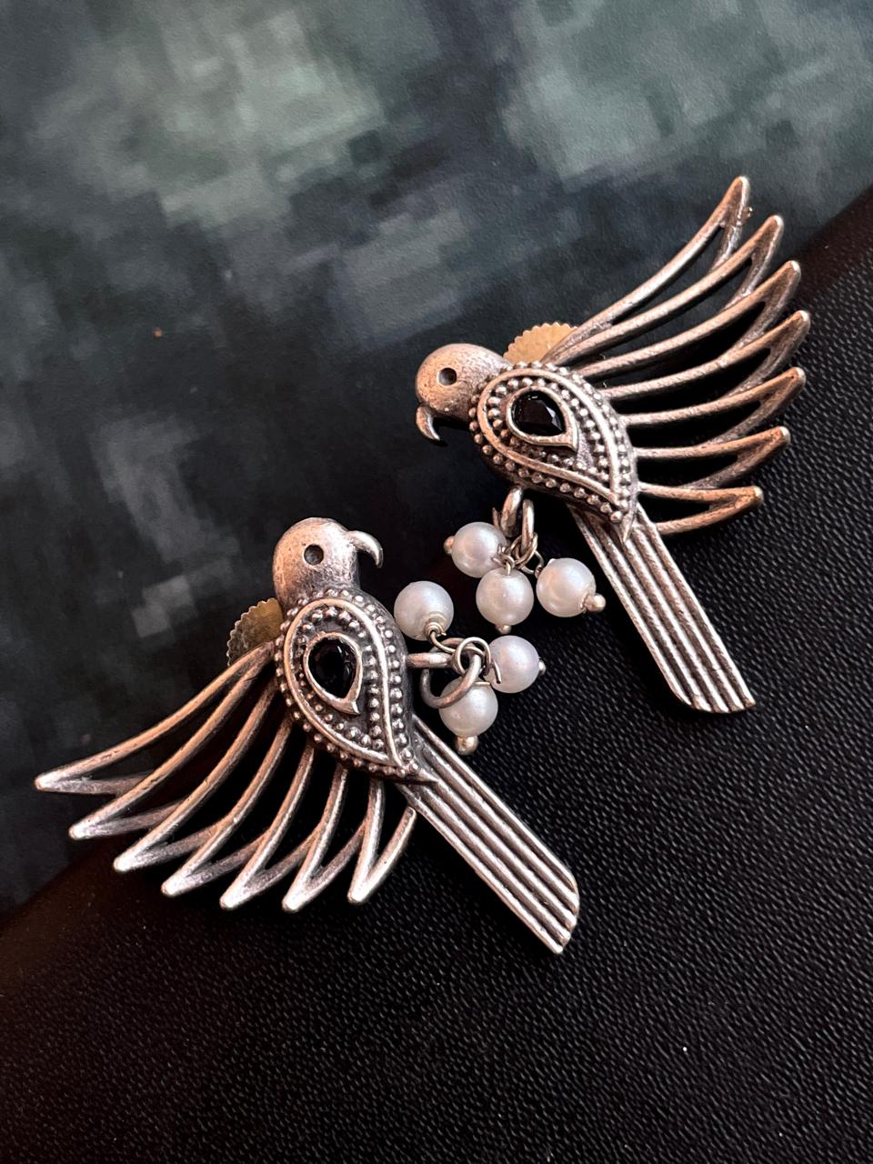 Oxidized Bird Shape Antique Stud Earring