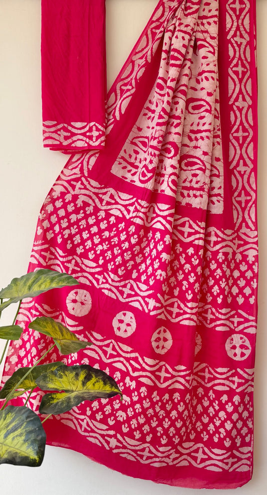 Hand Block Printed Cotton Mul Saree with Blouse