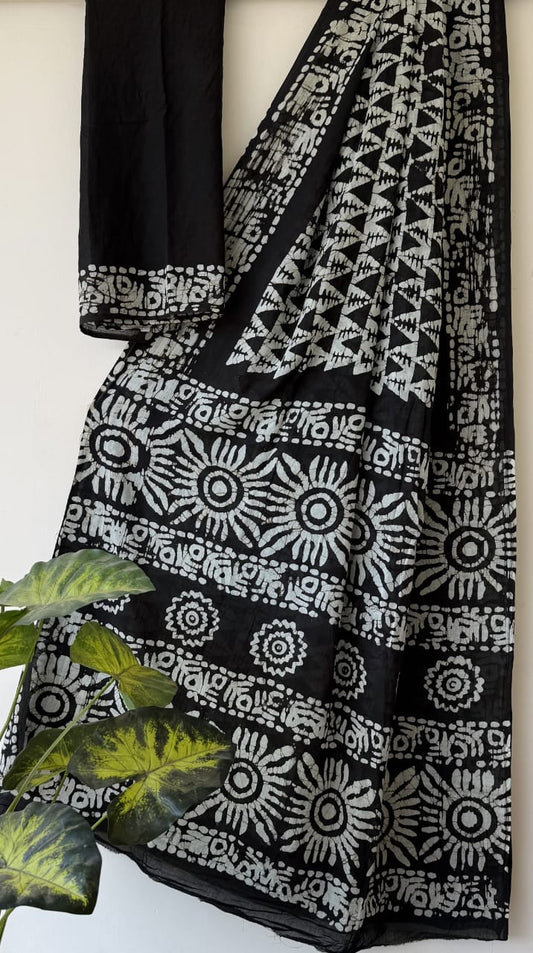 Hand Block Printed Cotton Mul Saree with Blouse
