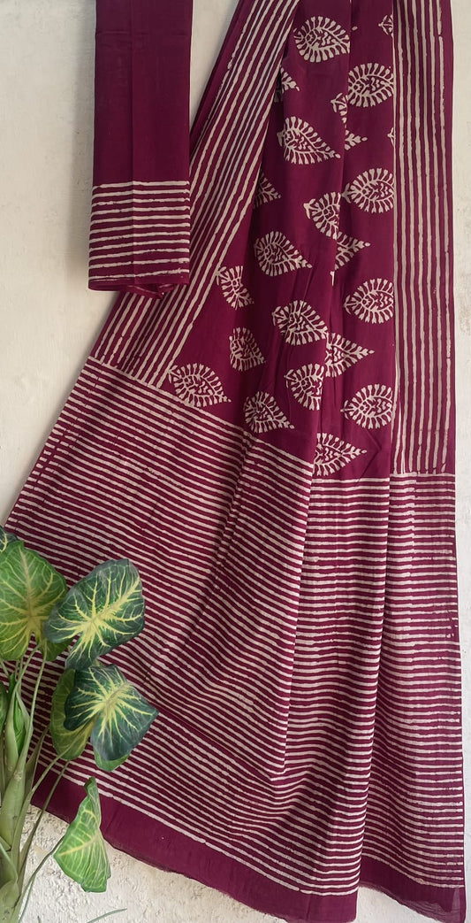 Hand Block Printed Cotton Mul Saree with Blouse