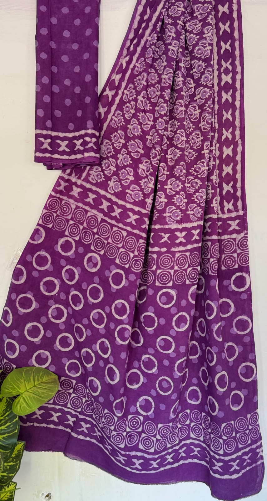 Hand Block Printed Cotton Mul Saree with Blouse