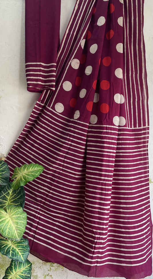 Hand Block Printed Cotton Mul Saree with Blouse
