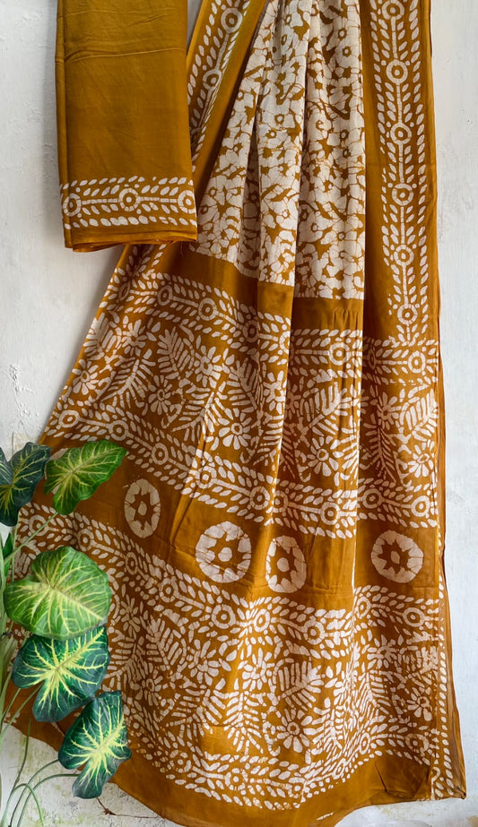 Hand Block Printed Cotton Mul Saree with Blouse