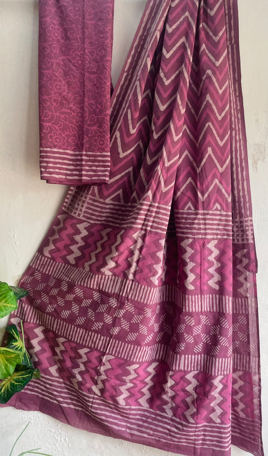Hand Block Printed Cotton Mul Saree with Blouse