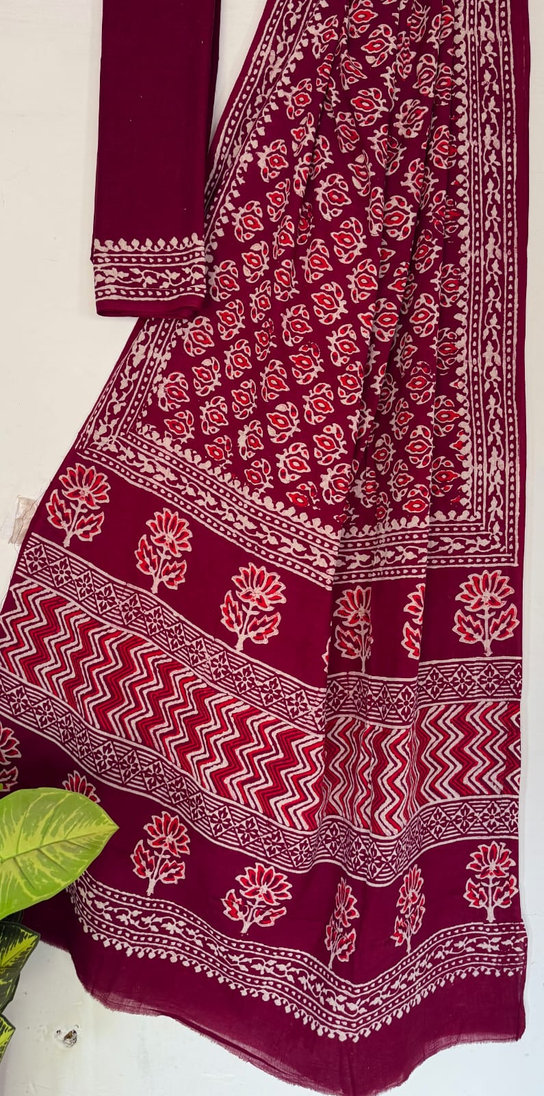 Hand Block Printed Cotton Mul Saree with Blouse