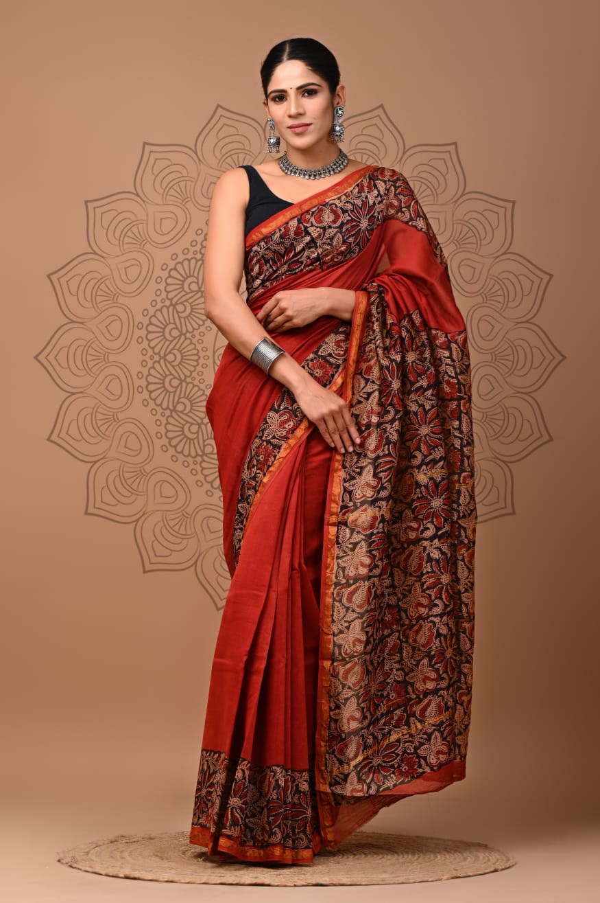 Hand Block Printed Chanderi Silk Saree with Blouse
