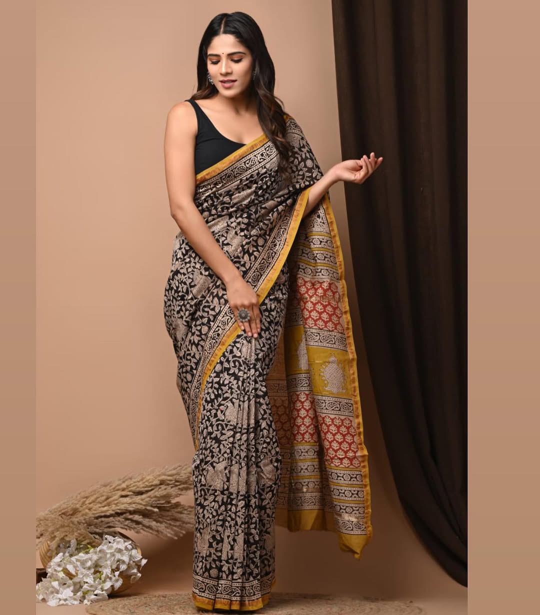 Hand Block Printed Chanderi Silk Saree with Blouse