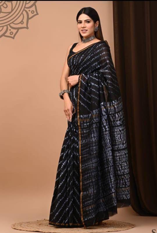 Hand Block Printed Chanderi Silk Saree with Blouse
