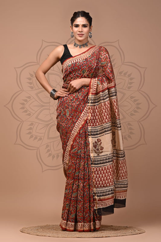 Hand Block Printed Chanderi Silk Saree with Blouse