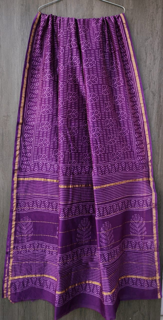 Hand Block Printed Chanderi Silk Saree with Blouse