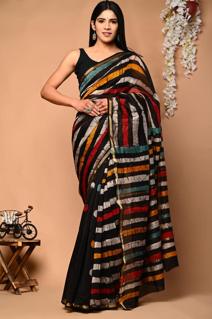 Hand Block Printed Chanderi Silk Saree with Blouse