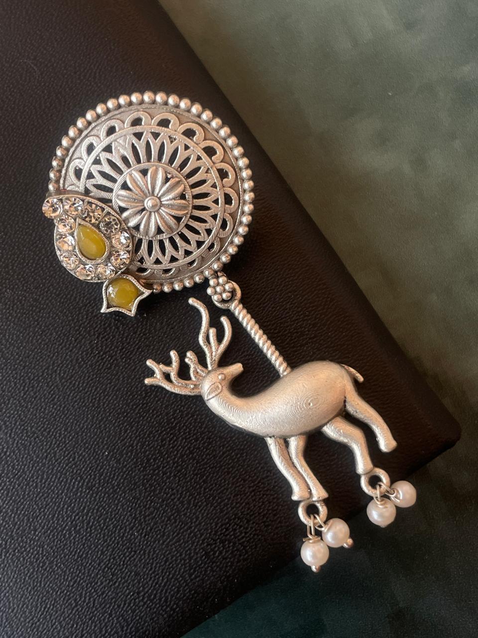 Silver Replica Deer Stone Earring
