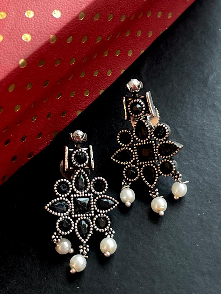 Monalisa Stone work Oxidized Choker with Earring set