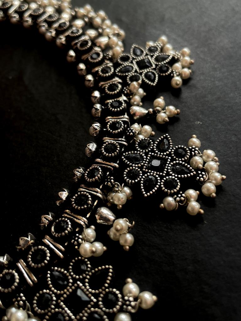 Monalisa Stone work Oxidized Choker with Earring set