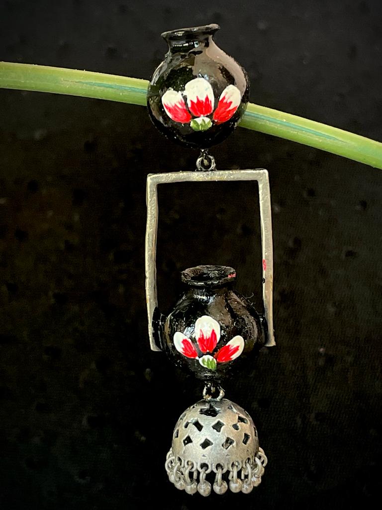 Pot Shape Oxidized Hand Painted Earring