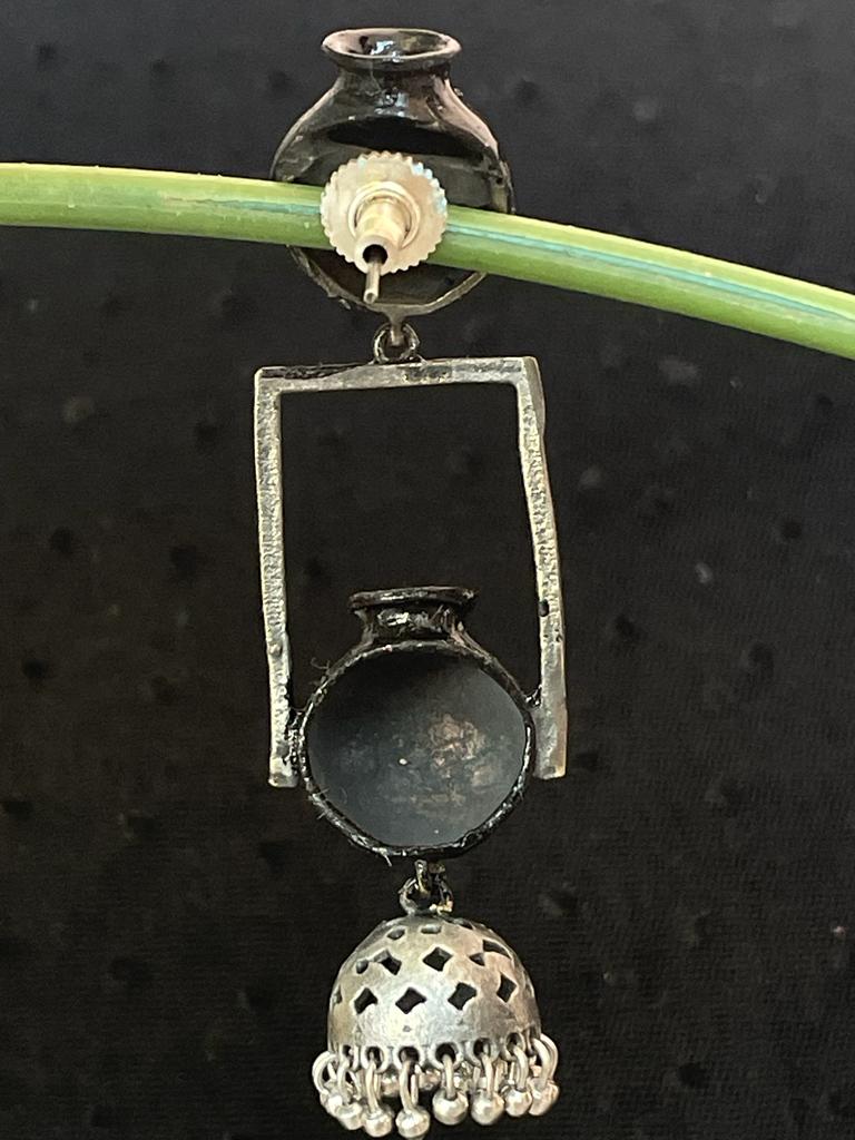 Pot Shape Oxidized Hand Painted Earring